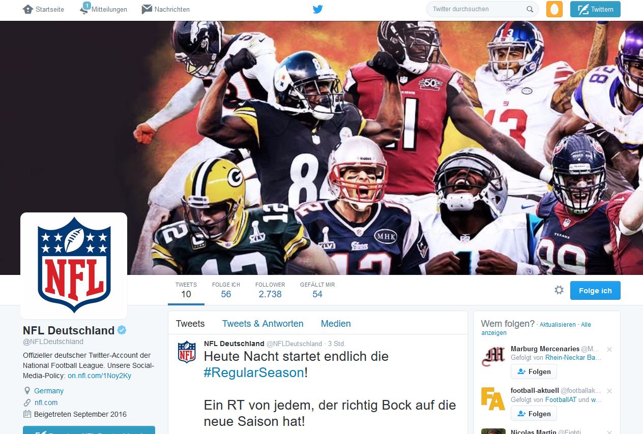 NFL mit offiziellem deutschsprachigen Twitter