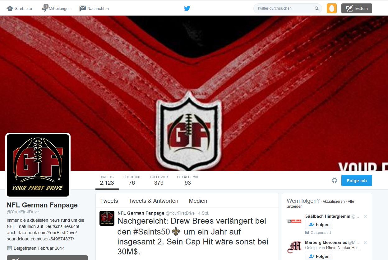 NFL German Fanpage startet ebenfalls Twitter