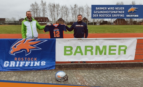 Barmer Regionalgeschäftsführer André Westphal und Teammanager der Rostock Griffins Jens Putzier